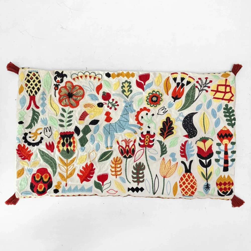 Ikea Rodarv Crewel Embroidered Folk Art Pillow Cover Tassel Boho